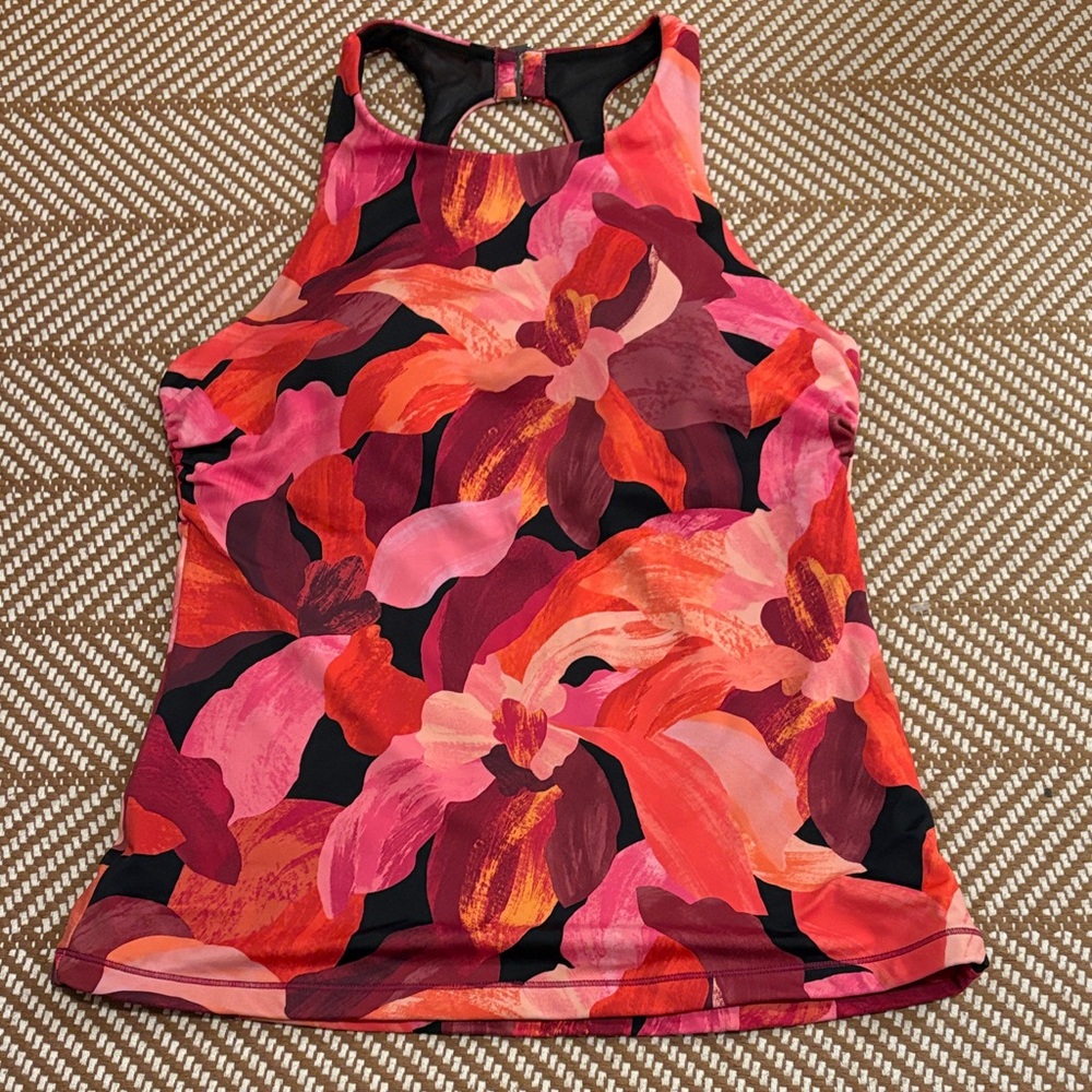 Athleta Red & Pink Floral High-Neck Bikini Top